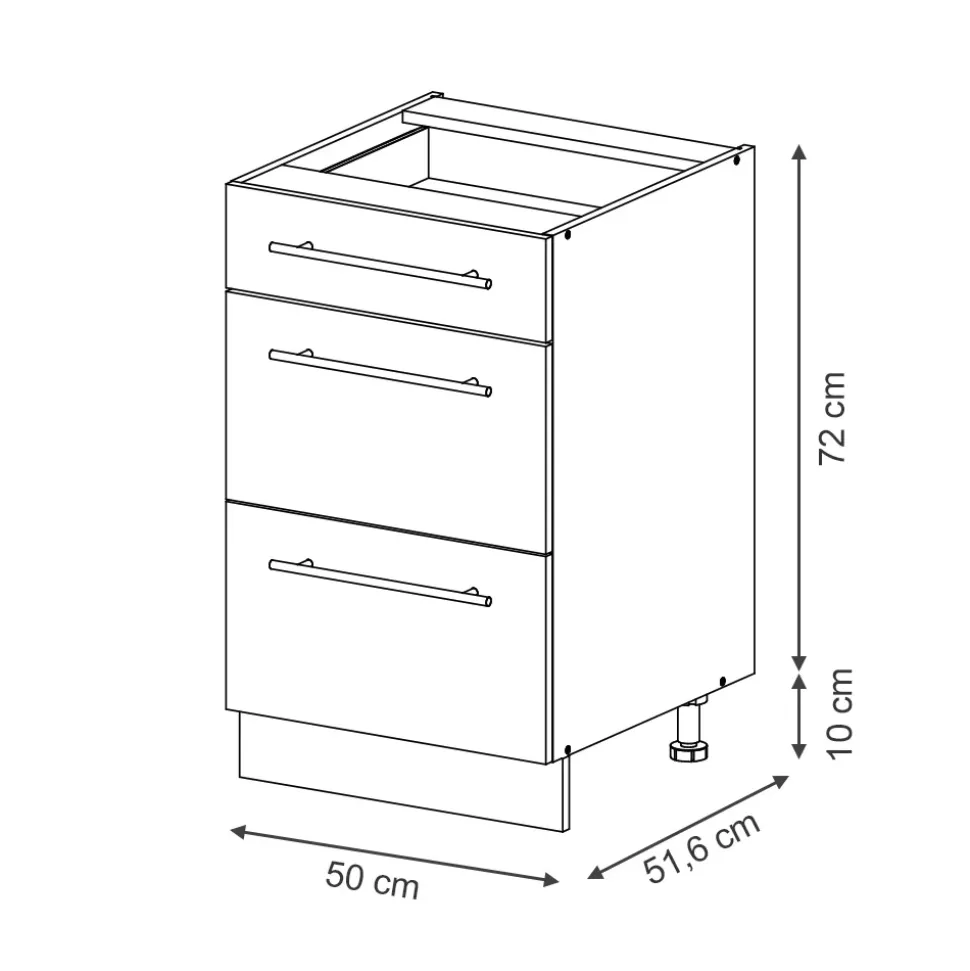 Vicco Schubladenunterschrank "Fame-Line", Schwarz gestreift, 50 cm ohne Arbeitsplatte
