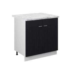 Vicco Schubunterschrank Fame-Line, Schubladenschrank für die Küche, Schwarz gestreift, 80 cm, AP Marmor