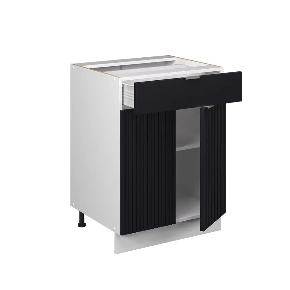 Vicco Schubunterschrank "Fame-Line", Schwarz gestreift, 60 cm mit Schublade, ohne Arbeitsplatte