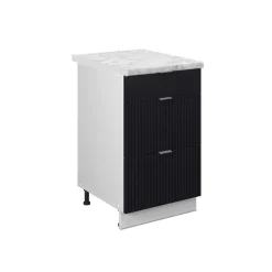 Vicco Schubunterschrank Fame-Line, Schubladenschrank für die Küche, Schwarz gestreift, 50 cm, AP Marmor