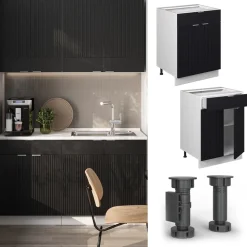 Vicco Schubunterschrank "Fame-Line", Schwarz gestreift, 60 cm mit Schublade, AP Marmor