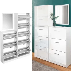 Vicco Schuhkipper Gizmo, Schuhregal, Weiß Hochglanz, Set mit Spiegel