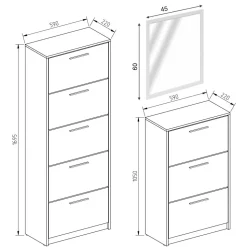 Vicco Schuhkipper Gizmo, Schuhregal, Weiß Hochglanz, Set mit Spiegel