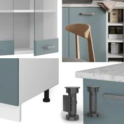 Vicco Singleküche R-Line, Küchenzeile Single, Blau-Grau/Weiß, 160 cm ohne Arbeitsplatte