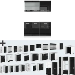 Vicco Singleküche R-Line, Küchenzeile Single, Schwarz Hochglanz/Weiß, 140 cm, AP Marmor