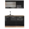 Vicco Singleküche "R-Line", Schwarz Hochglanz/Goldkraft Eiche, 140 cm ohne Arbeitsplatte