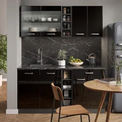 Vicco Singleküche "R-Line", Schwarz Hochglanz/Anthrazit, 160 cm ohne Arbeitsplatte