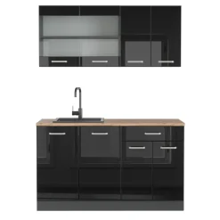 Vicco Singleküche "R-Line", Schwarz Hochglanz/Anthrazit, 140 cm ohne Arbeitsplatte