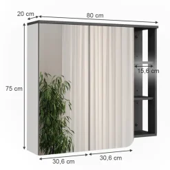 Vicco Spiegelschrank Anthrazit/Weiß Karen 80x75x20 cm - Badezimmerschrank mit Spiegel, Übersichtliche Organisation dank cleverer Fächeraufteilung