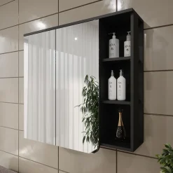 Vicco Spiegelschrank Anthrazit/Weiß Karen 80x75x20 cm - Badezimmerschrank mit Spiegel, Übersichtliche Organisation dank cleverer Fächeraufteilung
