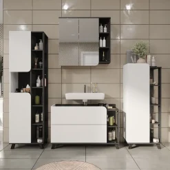 Vicco Spiegelschrank Anthrazit/Weiß Karen 80x75x20 cm - Badezimmerschrank mit Spiegel, Übersichtliche Organisation dank cleverer Fächeraufteilung