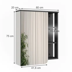 Vicco Spiegelschrank Anthrazit/Weiß Karen 60x75x20 cm - Badezimmerschrank mit Spiegel, Übersichtliche Organisation dank cleverer Fächeraufteilung
