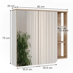 Vicco Spiegelschrank Sonoma/Weiß Karen 80x75x20 cm - Badezimmerschrank mit Spiegel, Übersichtliche Organisation dank cleverer Fächeraufteilung