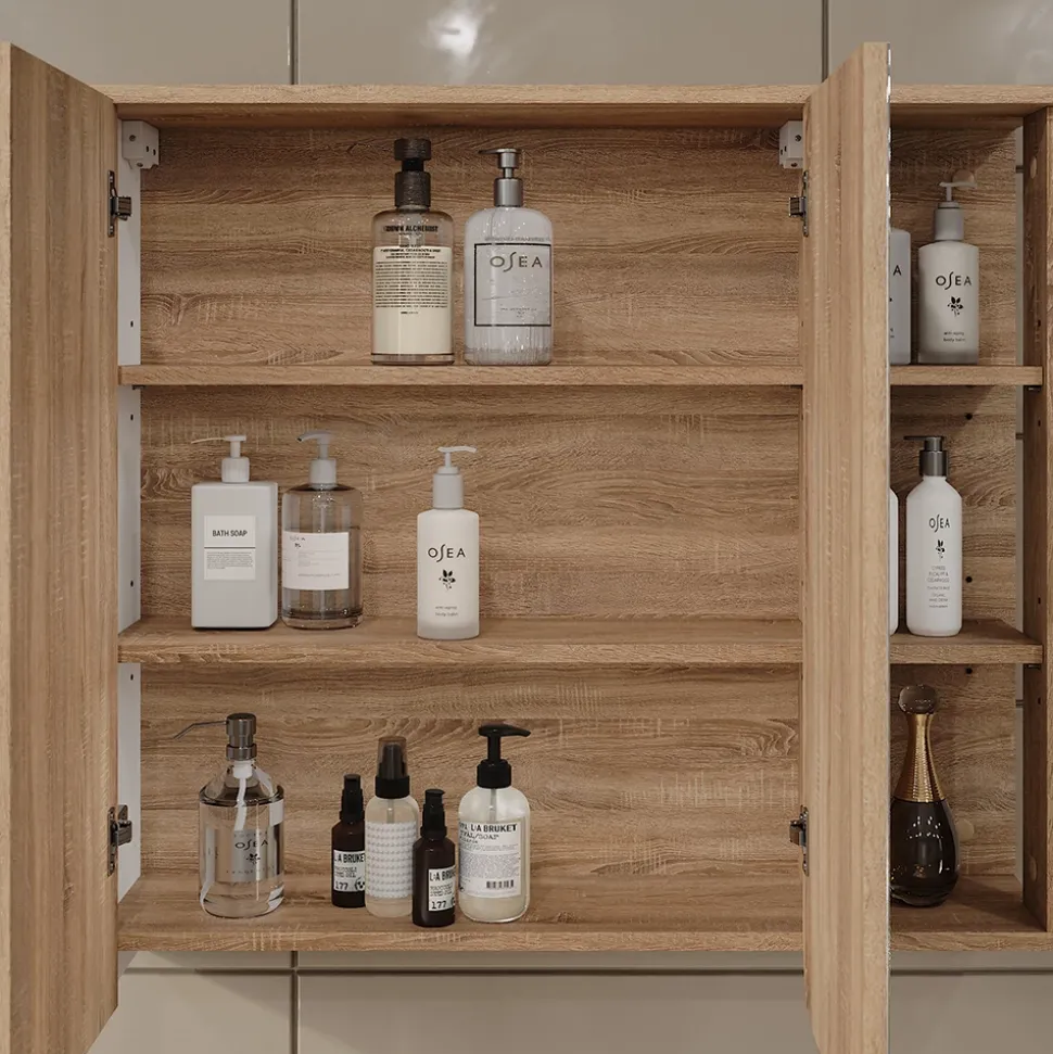 Vicco Spiegelschrank Sonoma/Weiß Karen 80x75x20 cm - Badezimmerschrank mit Spiegel, Übersichtliche Organisation dank cleverer Fächeraufteilung