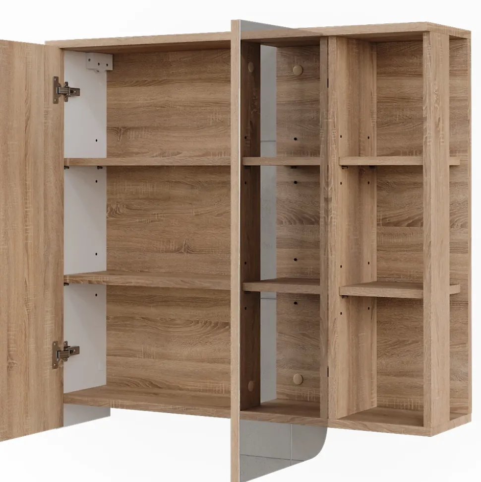 Vicco Spiegelschrank Sonoma/Weiß Karen 80x75x20 cm - Badezimmerschrank mit Spiegel, Übersichtliche Organisation dank cleverer Fächeraufteilung