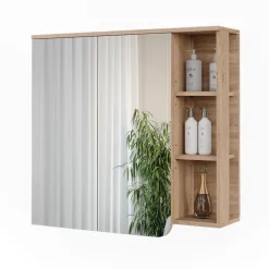 Vicco Spiegelschrank Sonoma/Weiß Karen 80x75x20 cm - Badezimmerschrank mit Spiegel, Übersichtliche Organisation dank cleverer Fächeraufteilung