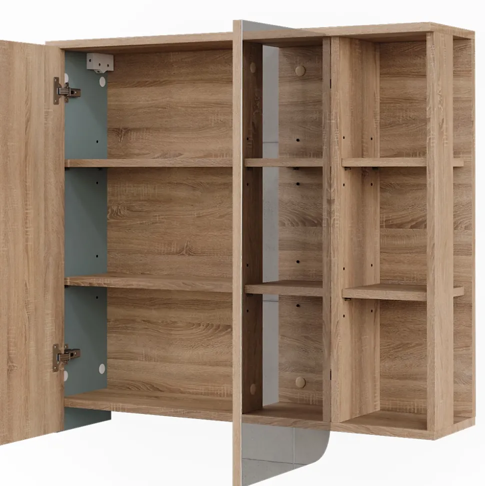 Vicco Spiegelschrank Sonoma/Blau Karen 80x75x20 cm - Badezimmerschrank mit Spiegel, Übersichtliche Organisation dank cleverer Fächeraufteilung