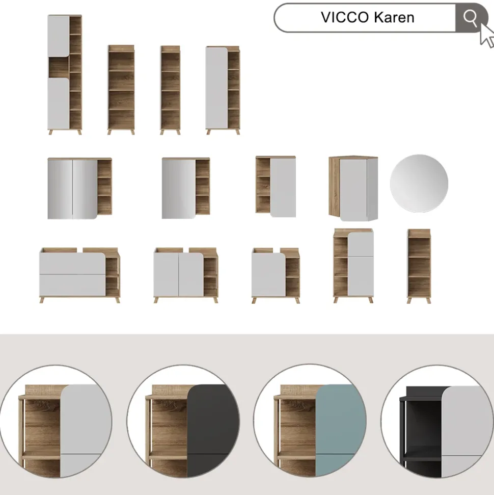 Vicco Spiegelschrank Sonoma/Blau Karen 80x75x20 cm - Badezimmerschrank mit Spiegel, Übersichtliche Organisation dank cleverer Fächeraufteilung