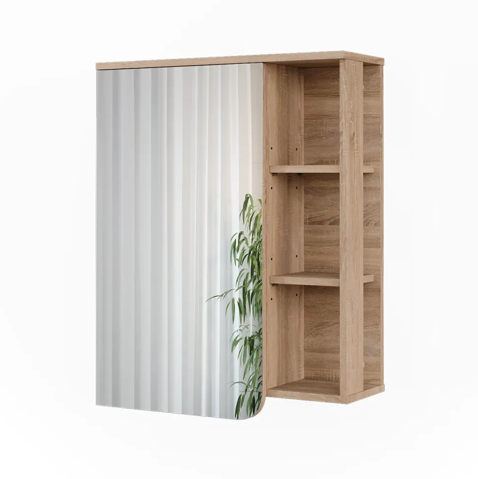 Vicco Spiegelschrank Sonoma/Weiß Karen 60x75x20 cm - Badezimmerschrank mit Spiegel, Übersichtliche Organisation dank cleverer Fächeraufteilung