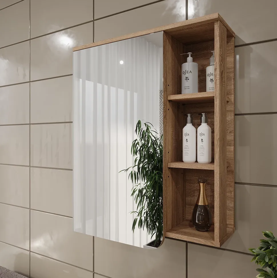 Vicco Spiegelschrank Sonoma/Weiß Karen 60x75x20 cm - Badezimmerschrank mit Spiegel, Übersichtliche Organisation dank cleverer Fächeraufteilung