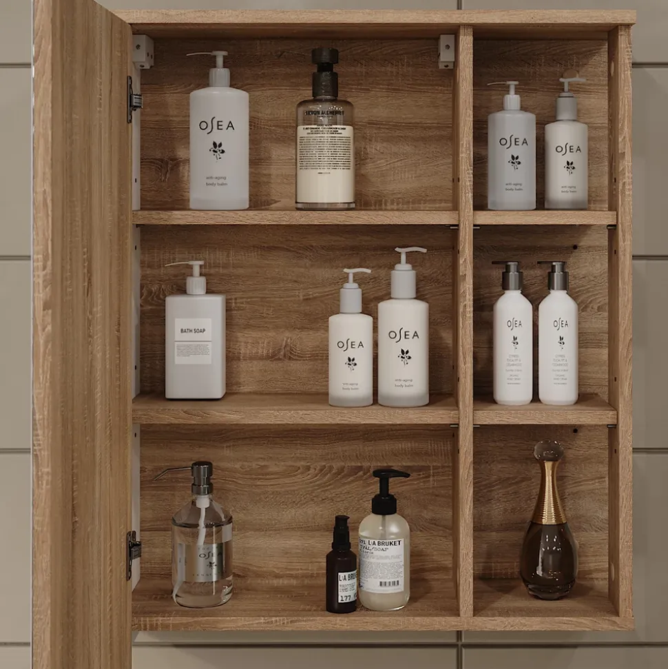 Vicco Spiegelschrank Sonoma/Weiß Karen 60x75x20 cm - Badezimmerschrank mit Spiegel, Übersichtliche Organisation dank cleverer Fächeraufteilung