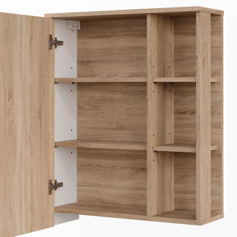 Vicco Spiegelschrank Sonoma/Weiß Karen 60x75x20 cm - Badezimmerschrank mit Spiegel, Übersichtliche Organisation dank cleverer Fächeraufteilung