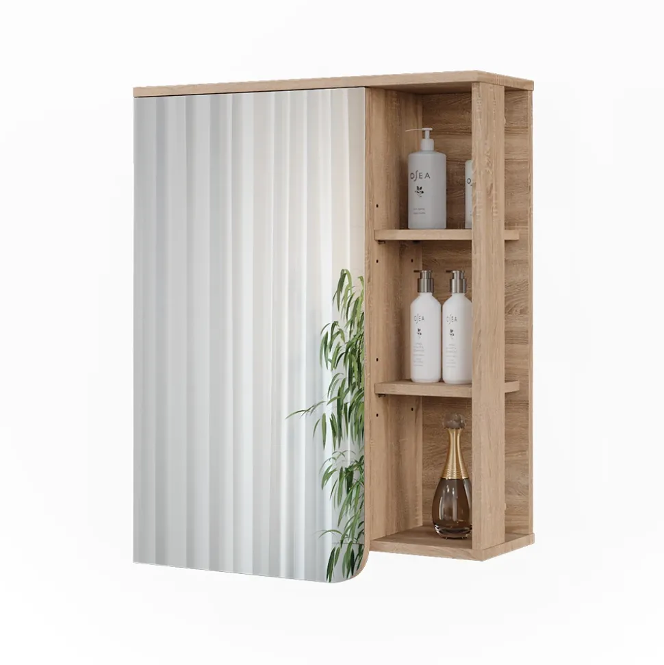 Vicco Spiegelschrank Sonoma/Weiß Karen 60x75x20 cm - Badezimmerschrank mit Spiegel, Übersichtliche Organisation dank cleverer Fächeraufteilung