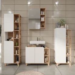 Vicco Spiegelschrank Sonoma/Weiß Karen 60x75x20 cm - Badezimmerschrank mit Spiegel, Übersichtliche Organisation dank cleverer Fächeraufteilung