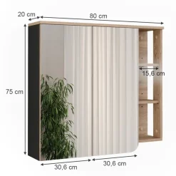 Vicco Spiegelschrank Sonoma Karen 80x75x20 cm - Badezimmerschrank mit Spiegel, Übersichtliche Organisation dank cleverer Fächeraufteilung