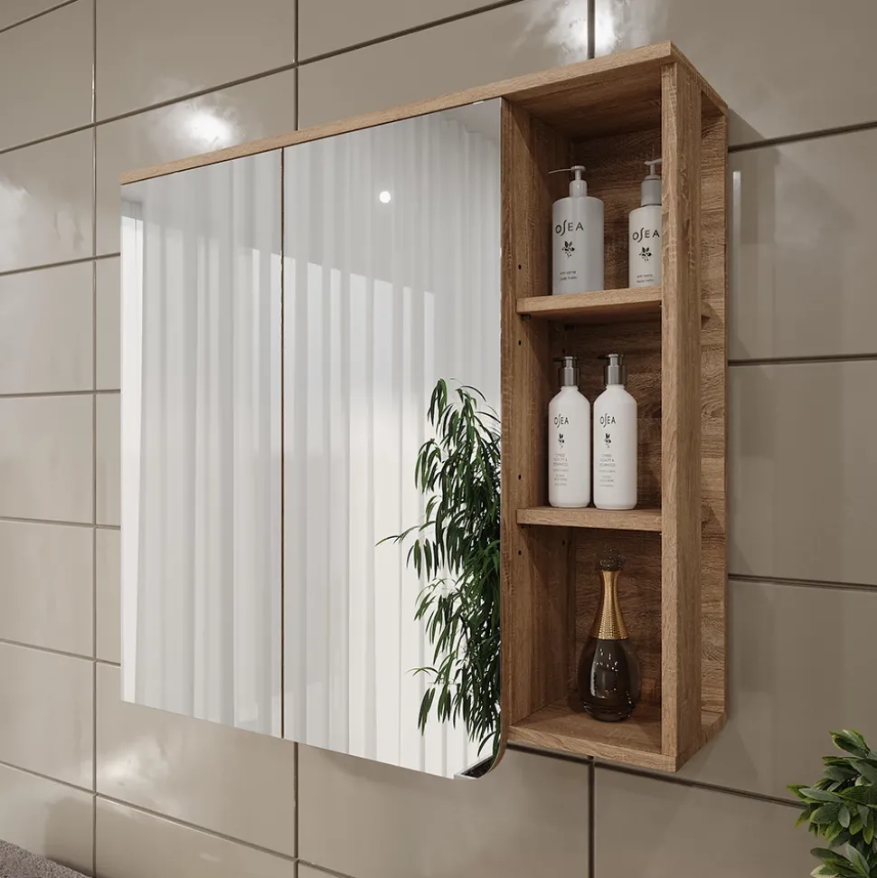 Vicco Spiegelschrank Sonoma Karen 80x75x20 cm - Badezimmerschrank mit Spiegel, Übersichtliche Organisation dank cleverer Fächeraufteilung