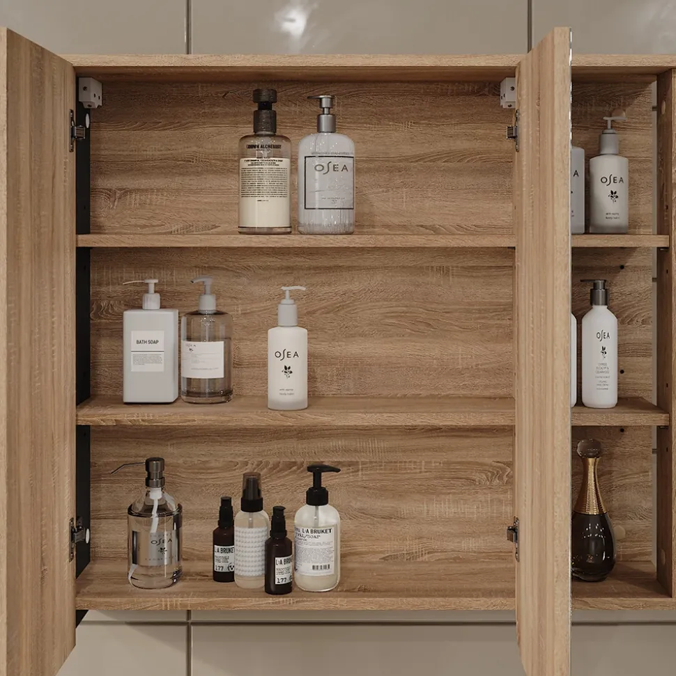 Vicco Spiegelschrank Sonoma Karen 80x75x20 cm - Badezimmerschrank mit Spiegel, Übersichtliche Organisation dank cleverer Fächeraufteilung