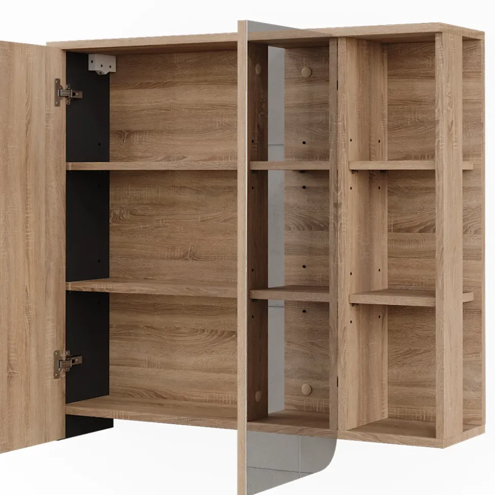 Vicco Spiegelschrank Sonoma Karen 80x75x20 cm - Badezimmerschrank mit Spiegel, Übersichtliche Organisation dank cleverer Fächeraufteilung
