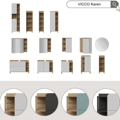 Vicco Spiegelschrank Sonoma Karen 80x75x20 cm - Badezimmerschrank mit Spiegel, Übersichtliche Organisation dank cleverer Fächeraufteilung
