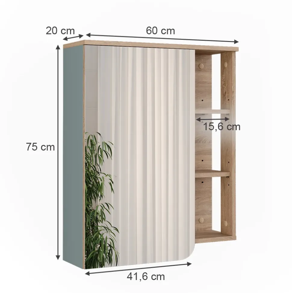 Vicco Spiegelschrank Sonoma/Blau Karen 60x75x20 cm - Badezimmerschrank mit Spiegel, Übersichtliche Organisation dank cleverer Fächeraufteilung