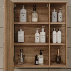 Vicco Spiegelschrank Sonoma/Blau Karen 60x75x20 cm - Badezimmerschrank mit Spiegel, Übersichtliche Organisation dank cleverer Fächeraufteilung