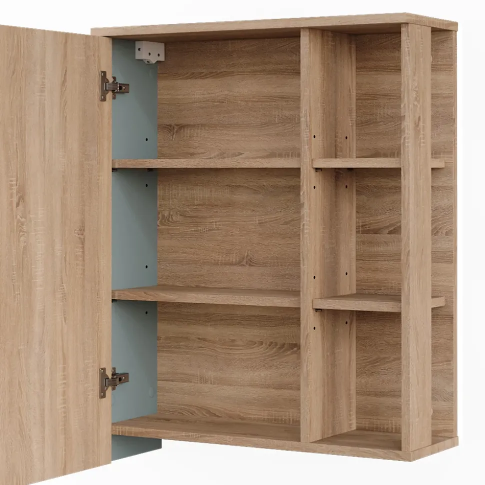 Vicco Spiegelschrank Sonoma/Blau Karen 60x75x20 cm - Badezimmerschrank mit Spiegel, Übersichtliche Organisation dank cleverer Fächeraufteilung