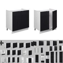 Vicco Spülenunterschrank Fame-Line, Küchenunterschrank für die Spüle, Schwarz gestreift, 80 cm, AP Eiche