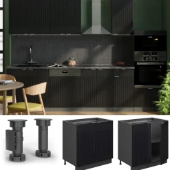 Vicco Spülenunterschrank "Fame-Line", Schwarz gestreift, 80 cm mit Regal, AP Marmor