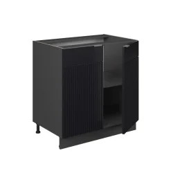 Vicco Spülenunterschrank "Fame-Line", Schwarz gestreift, 80 cm mit Regal, ohne Arbeitsplatte