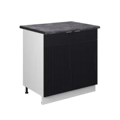 Vicco Spülenunterschrank "Fame-Line", Schwarz gestreift, 80 cm mit Regal, AP Anthrazit