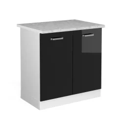 Vicco Spülenunterschrank "R-Line", Schwarz Hochglanz/Weiß, 80 cm , AP Marmor