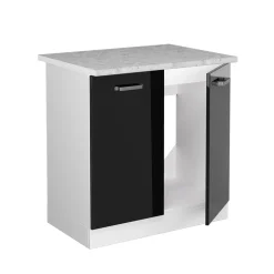 Vicco Spülenunterschrank "R-Line", Schwarz Hochglanz/Weiß, 80 cm , AP Marmor