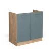 Vicco Spülenunterschrank "R-Line", Blau-Grau/Goldkraft Eiche, 80 cm ohne Arbeitsplatte