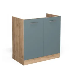 Vicco Spülenunterschrank "R-Line", Blau-Grau/Goldkraft Eiche, 80 cm ohne Arbeitsplatte
