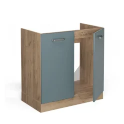 Vicco Spülenunterschrank "R-Line", Blau-Grau/Goldkraft Eiche, 80 cm ohne Arbeitsplatte