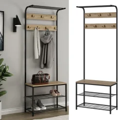 Vicco Wandgarderobe Fyrk, Garderobe mit Haken, Eiche/Schwarz, 70 x 190 cm