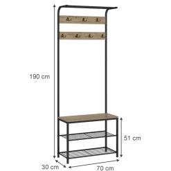 Vicco Wandgarderobe Fyrk, Garderobe mit Haken, Eiche/Schwarz, 70 x 190 cm