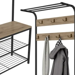 Vicco Wandgarderobe Fyrk, Garderobe mit Haken, Eiche/Schwarz, 70 x 190 cm