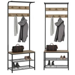 Vicco Wandgarderobe Fyrk, Garderobe mit Haken, Eiche/Schwarz, 70 x 190 cm