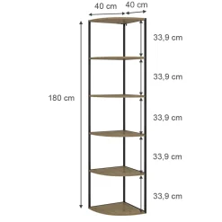Vicco Wandregal Fyrk, Bücherregal, Eiche/Schwarz, 40 x 180 cm 5 Ebenen